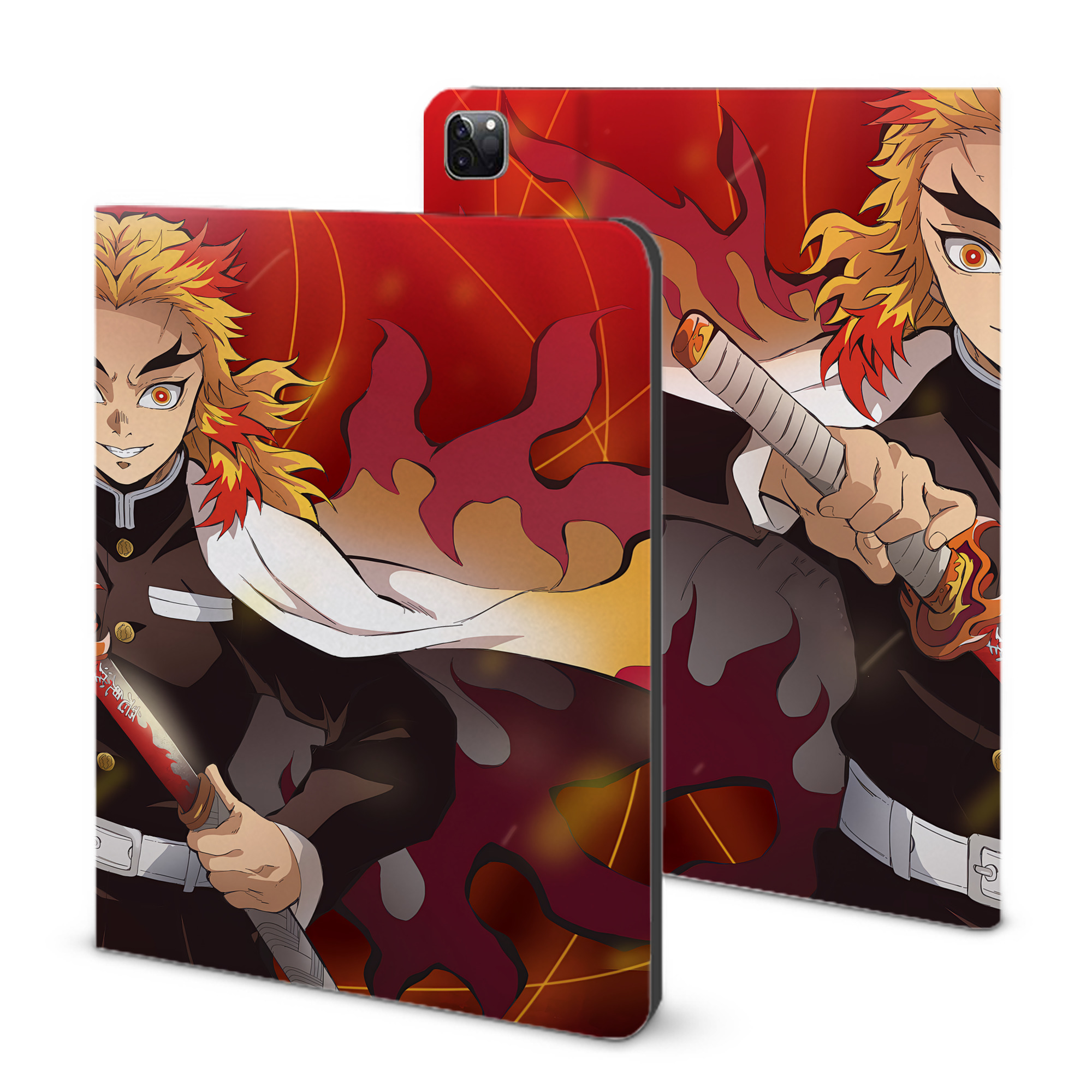 （画像用） 炎柱-煉󠄁獄 杏寿郎／れんごく きょうじゅろう Rengoku Kyoujurou IPad ケース ブック型 PUレザー TPU 耐衝撃 軽量 薄型 ペン収納なし 全面保護 IPad 各モデル対応